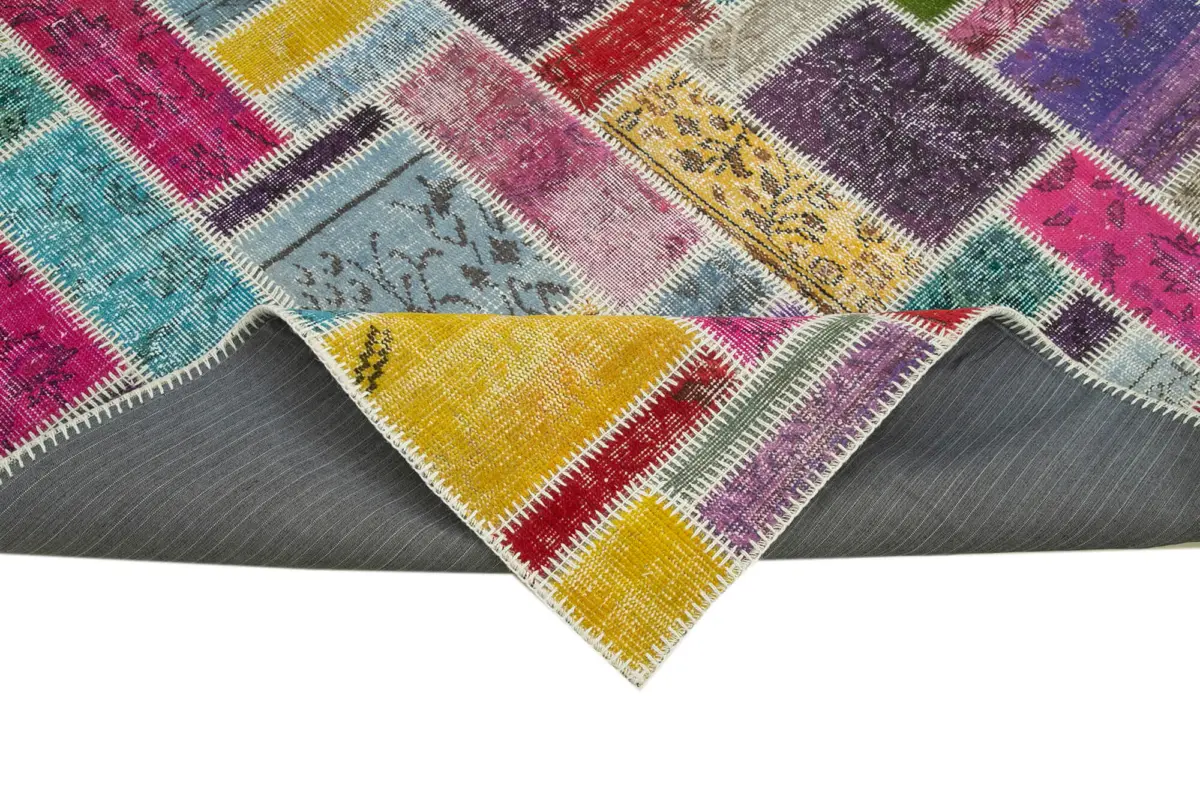 Patchwork Multi Pamuk Üzerine Yün El Dokuma Kilim-166x250 - Görsel 6