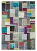 Patchwork Multi Pamuk Üzerine Yün El Dokuma Kilim-176x247