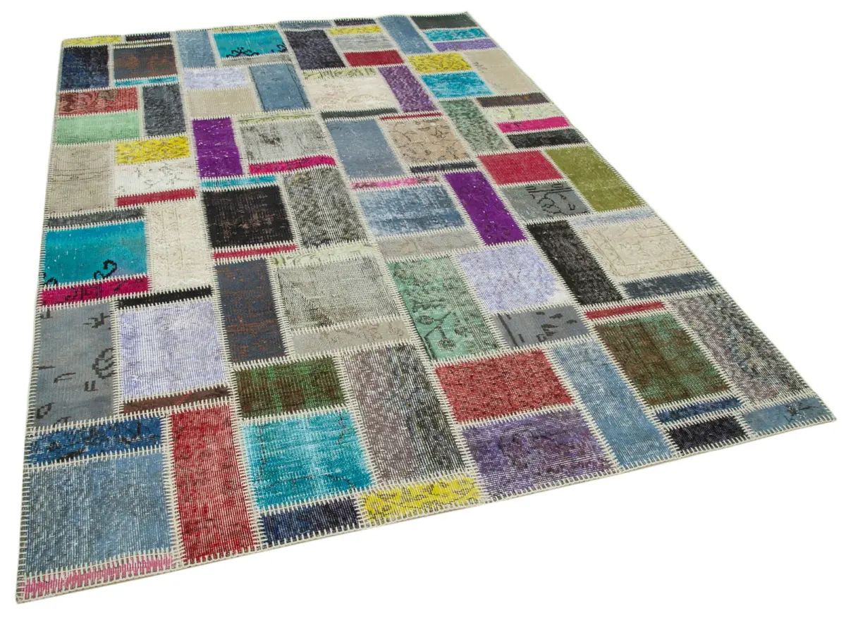 Patchwork Multi Pamuk Üzerine Yün El Dokuma Kilim-176x247 - Görsel 2