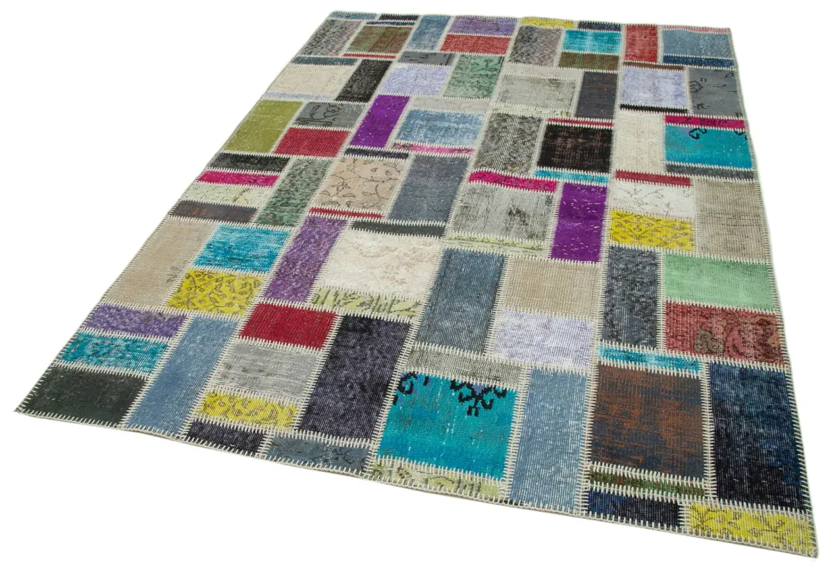 Patchwork Multi Pamuk Üzerine Yün El Dokuma Kilim-176x247 - Görsel 3