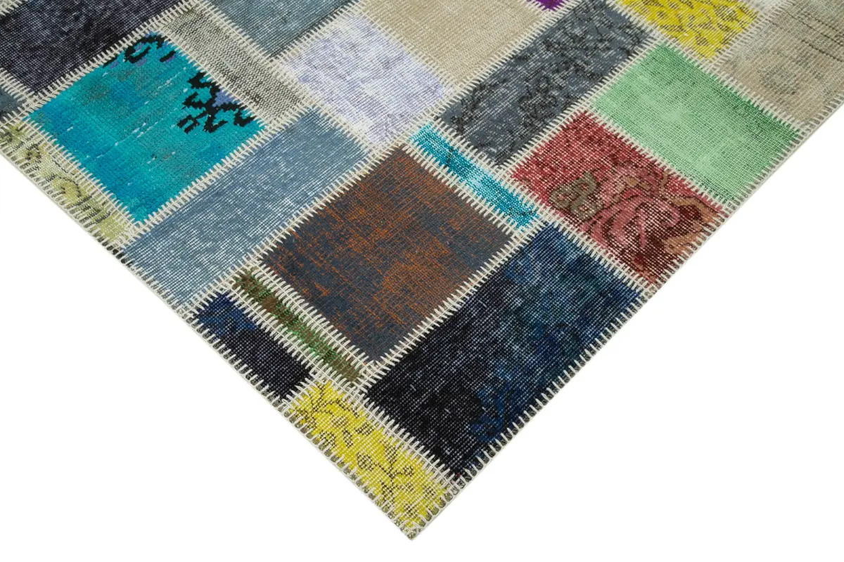 Patchwork Multi Pamuk Üzerine Yün El Dokuma Kilim-176x247 - Görsel 4