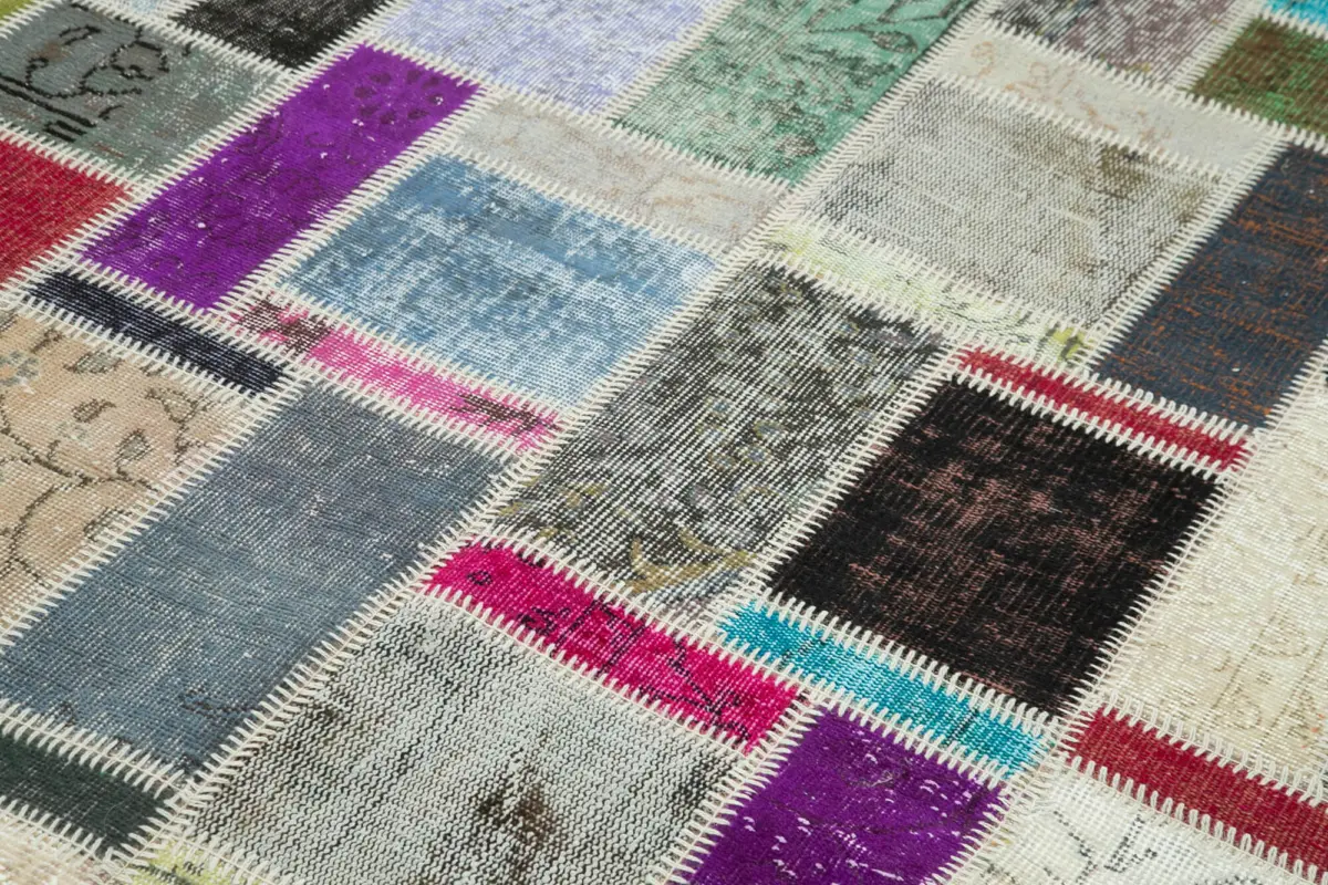 Patchwork Multi Pamuk Üzerine Yün El Dokuma Kilim-176x247 - Görsel 5