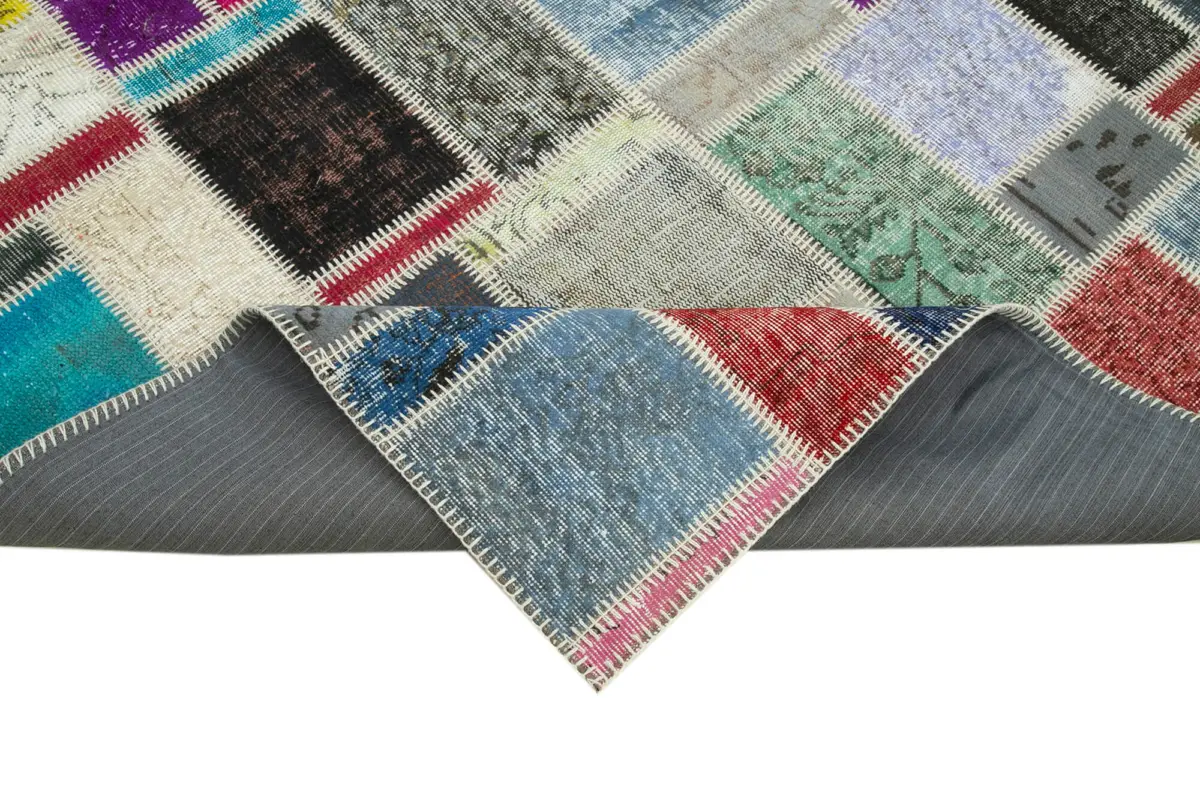 Patchwork Multi Pamuk Üzerine Yün El Dokuma Kilim-176x247 - Görsel 6