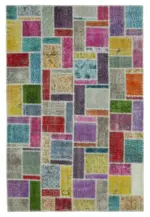 Patchwork Multi Pamuk Üzerine Yün El Dokuma Kilim-172x255