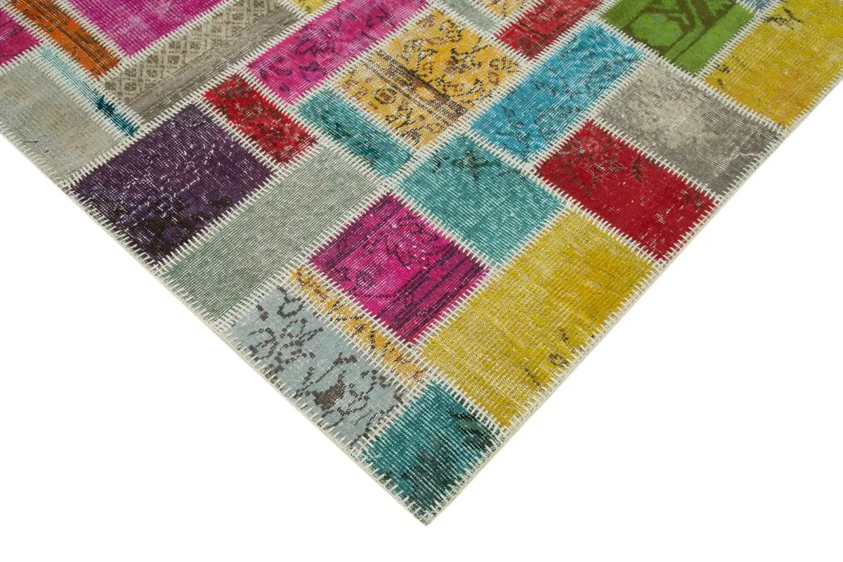 Patchwork Multi Pamuk Üzerine Yün El Dokuma Kilim-172x255 - Görsel 4