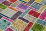 Patchwork Multi Pamuk Üzerine Yün El Dokuma Kilim-172x255 - Görsel 5