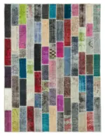 Patchwork Multi Pamuk Üzerine Yün El Dokuma Kilim-182x242