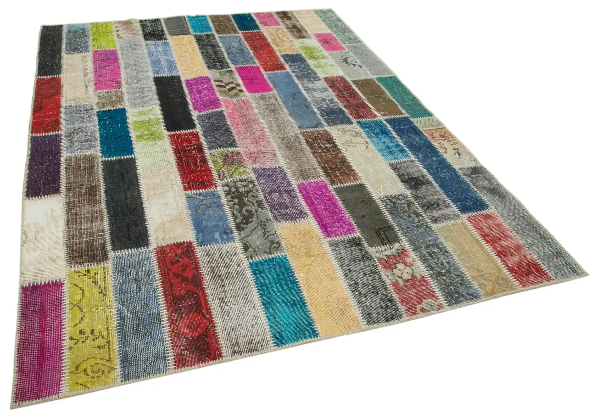 Patchwork Multi Pamuk Üzerine Yün El Dokuma Kilim-182x242 - Görsel 2