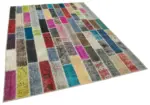 Patchwork Multi Pamuk Üzerine Yün El Dokuma Kilim-182x242 - Görsel 2