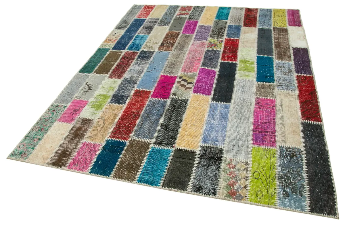 Patchwork Multi Pamuk Üzerine Yün El Dokuma Kilim-182x242 - Görsel 3