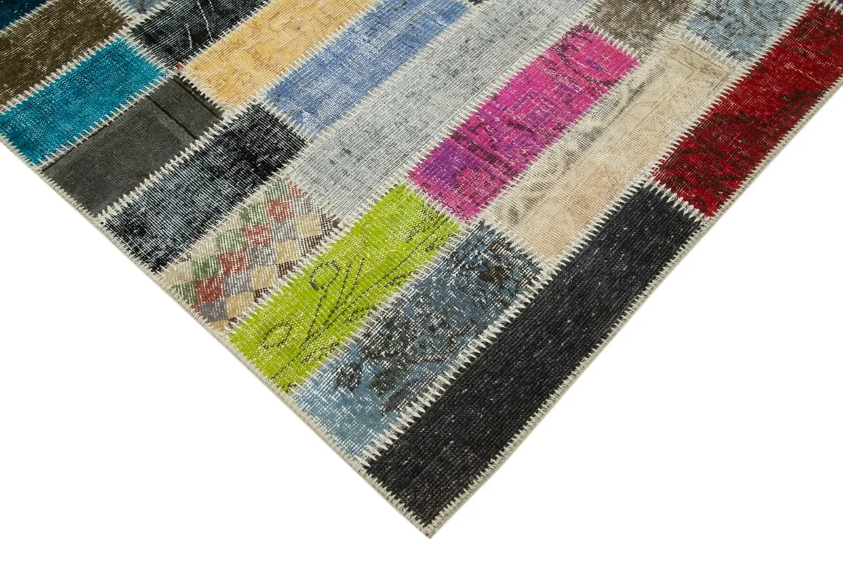 Patchwork Multi Pamuk Üzerine Yün El Dokuma Kilim-182x242 - Görsel 4