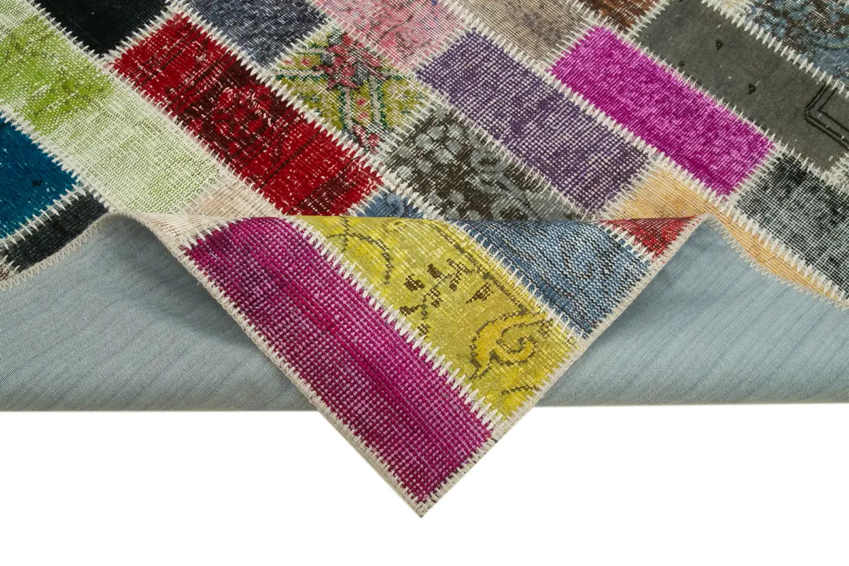 Patchwork Multi Pamuk Üzerine Yün El Dokuma Kilim-182x242 - Görsel 6