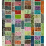 Patchwork Multi Pamuk Üzerine Yün El Dokuma Kilim-175x242