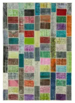 Patchwork Multi Pamuk Üzerine Yün El Dokuma Kilim-175x242