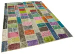 Patchwork Multi Pamuk Üzerine Yün El Dokuma Kilim-175x242 - Görsel 2
