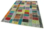 Patchwork Multi Pamuk Üzerine Yün El Dokuma Kilim-175x242 - Görsel 3