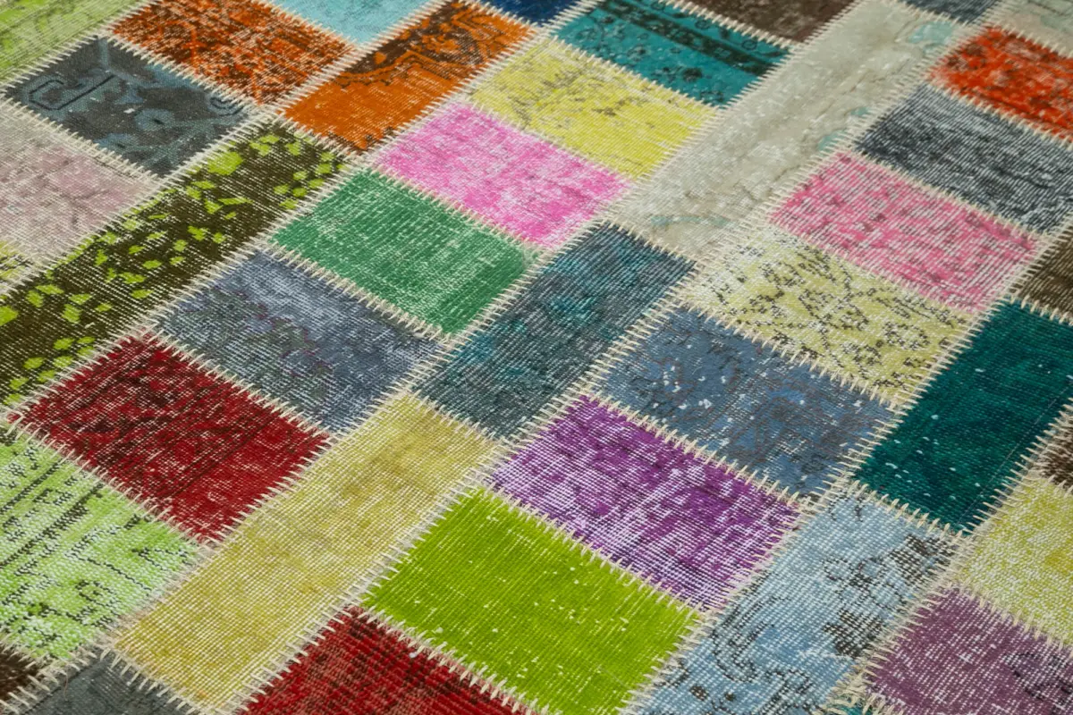 Patchwork Multi Pamuk Üzerine Yün El Dokuma Kilim-175x242 - Görsel 5