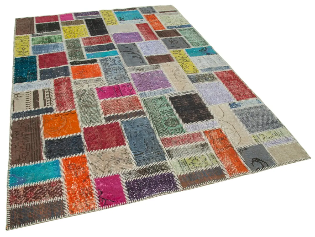 Patchwork Multi Pamuk Üzerine Yün El Dokuma Kilim-174x237 - Görsel 2