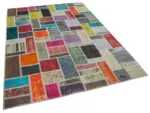 Patchwork Multi Pamuk Üzerine Yün El Dokuma Kilim-174x237 - Görsel 2