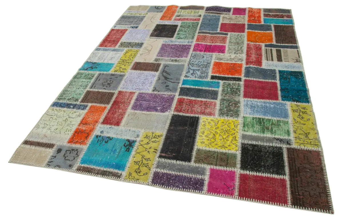 Patchwork Multi Pamuk Üzerine Yün El Dokuma Kilim-174x237 - Görsel 3