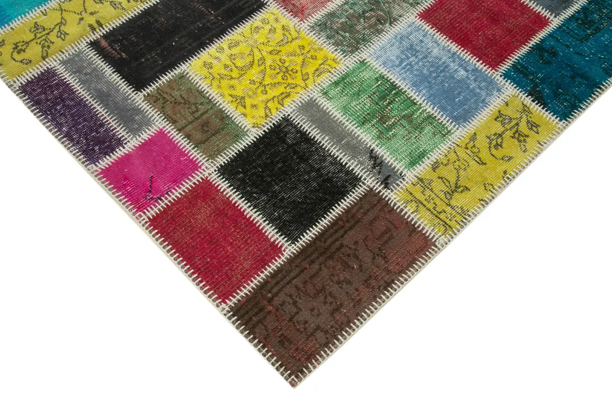 Patchwork Multi Pamuk Üzerine Yün El Dokuma Kilim-174x237 - Görsel 4