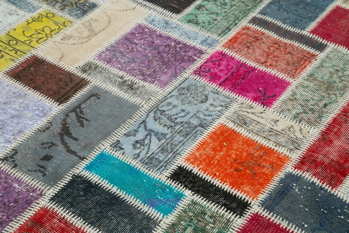 Patchwork Multi Pamuk Üzerine Yün El Dokuma Kilim-174x237 - Görsel 5