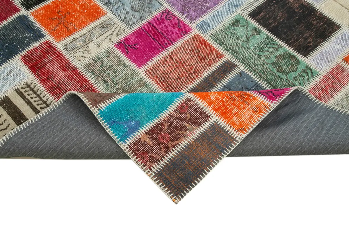 Patchwork Multi Pamuk Üzerine Yün El Dokuma Kilim-174x237 - Görsel 6