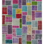 Patchwork Multi Pamuk Üzerine Yün El Dokuma Kilim-167x251