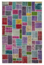Patchwork Multi Pamuk Üzerine Yün El Dokuma Kilim-167x251