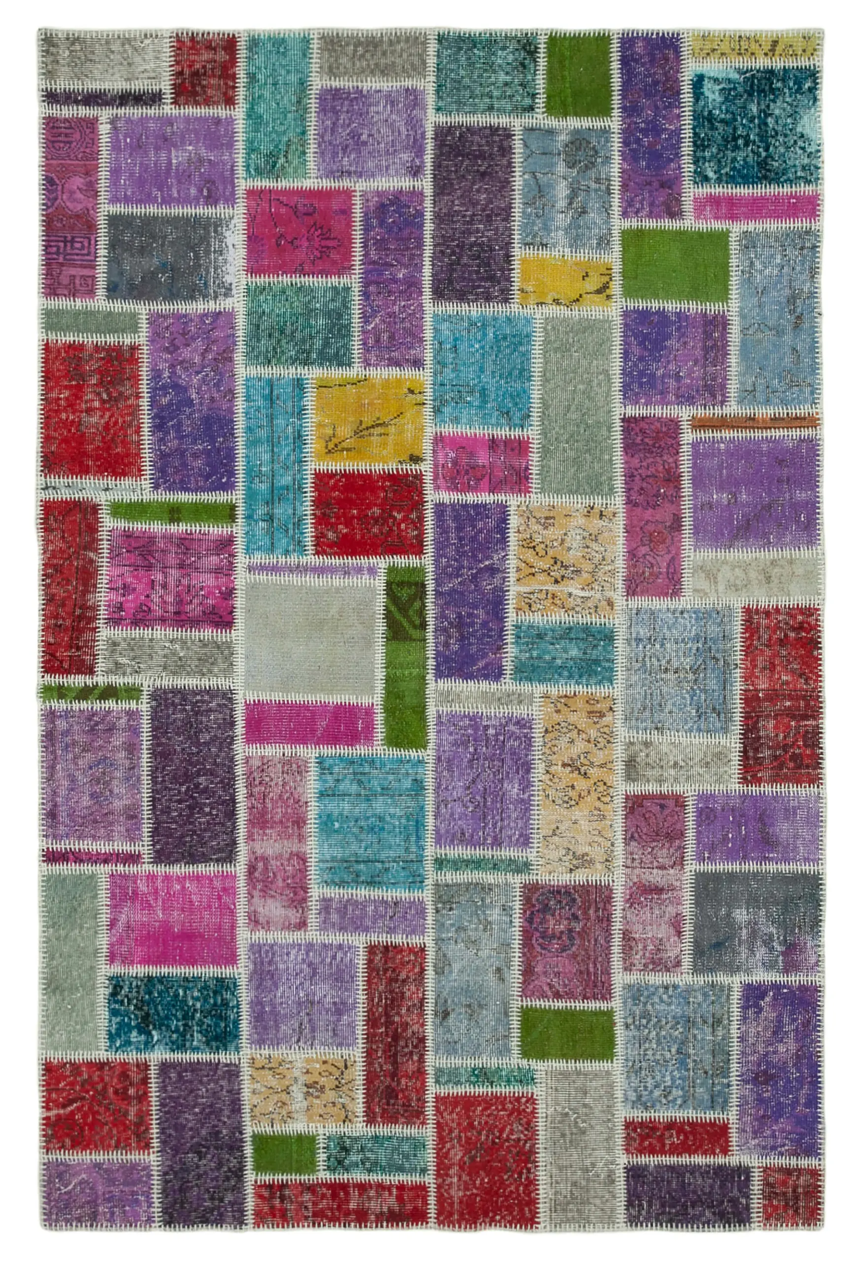 Patchwork Multi Pamuk Üzerine Yün El Dokuma Kilim-167x251 - Görsel 1
