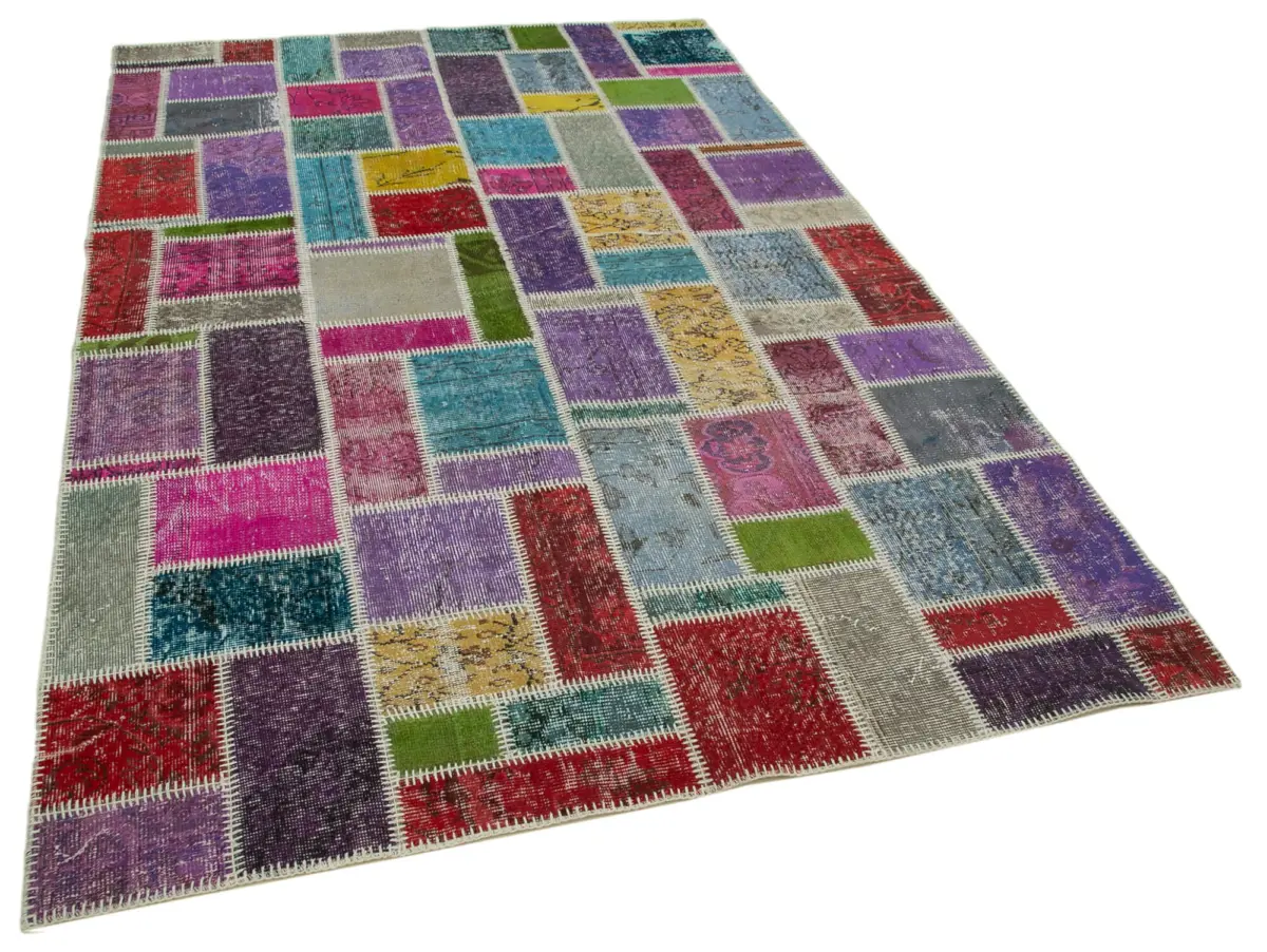 Patchwork Multi Pamuk Üzerine Yün El Dokuma Kilim-167x251 - Görsel 2