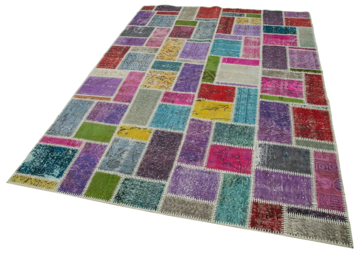 Patchwork Multi Pamuk Üzerine Yün El Dokuma Kilim-167x251 - Görsel 3