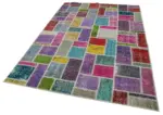 Patchwork Multi Pamuk Üzerine Yün El Dokuma Kilim-167x251 - Görsel 3