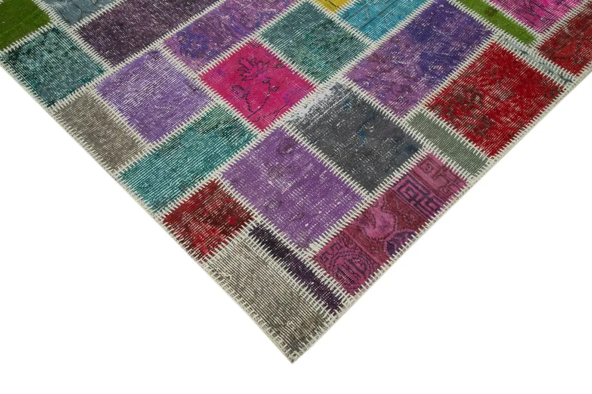 Patchwork Multi Pamuk Üzerine Yün El Dokuma Kilim-167x251 - Görsel 4