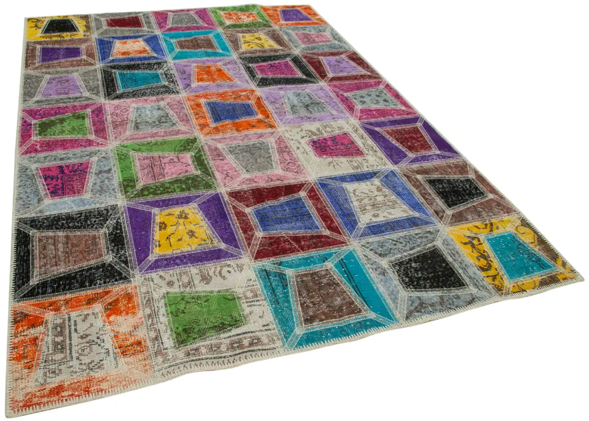 Patchwork Multi Pamuk Üzerine Yün El Dokuma Kilim-191x277 - Görsel 2