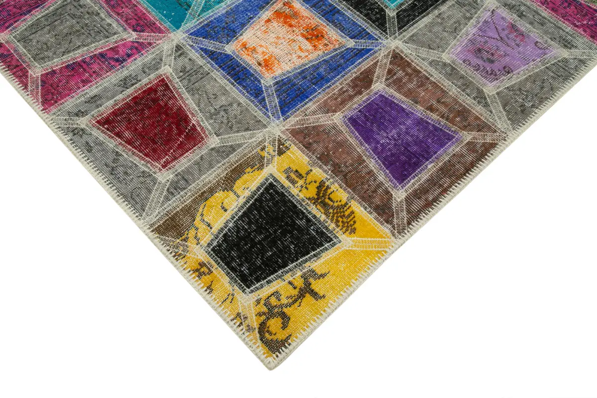 Patchwork Multi Pamuk Üzerine Yün El Dokuma Kilim-191x277 - Görsel 4