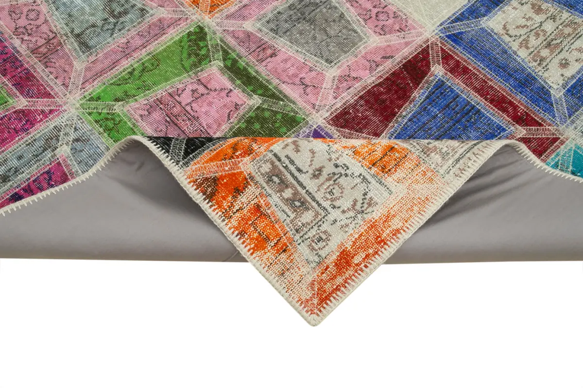 Patchwork Multi Pamuk Üzerine Yün El Dokuma Kilim-191x277 - Görsel 6