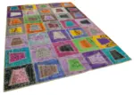 Patchwork Multi Pamuk Üzerine Yün El Dokuma Kilim-193x273 - Görsel 2