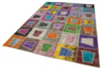 Patchwork Multi Pamuk Üzerine Yün El Dokuma Kilim-193x273 - Görsel 3
