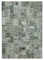Patchwork Gri Pamuk Üzerine Yün El Dokuma Kilim-214x300