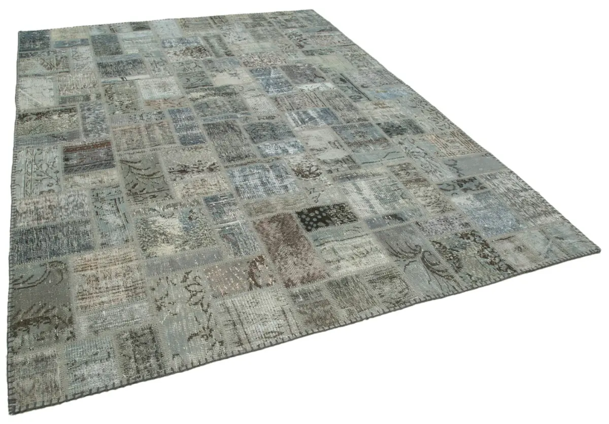 Patchwork Gri Pamuk Üzerine Yün El Dokuma Kilim-214x300 - Görsel 2