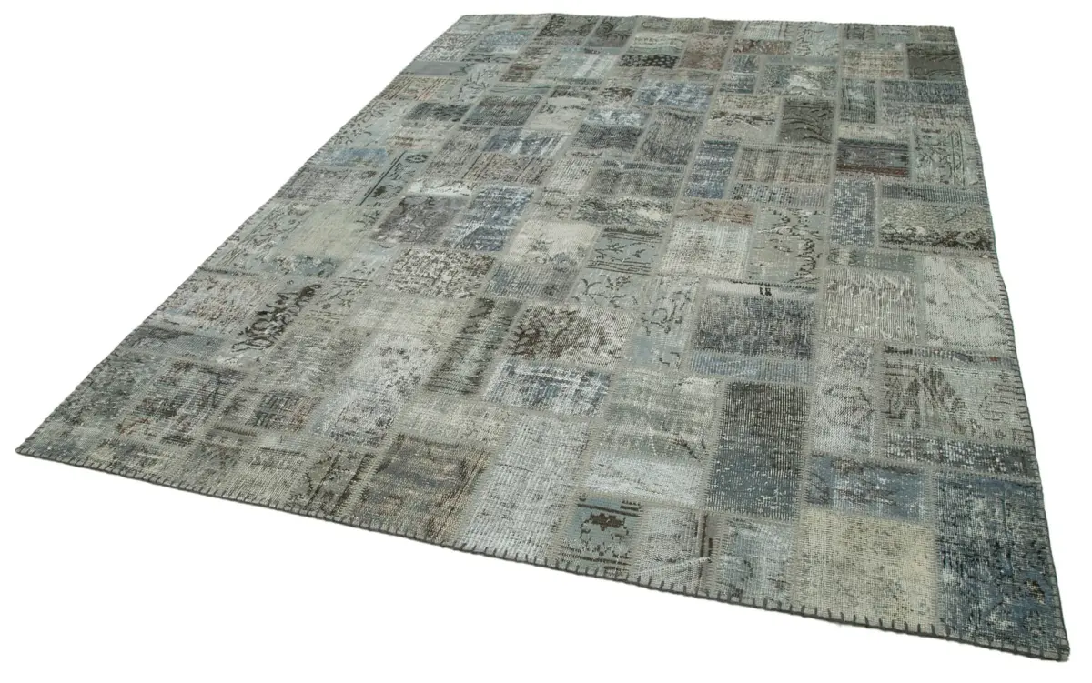 Patchwork Gri Pamuk Üzerine Yün El Dokuma Kilim-214x300 - Görsel 3