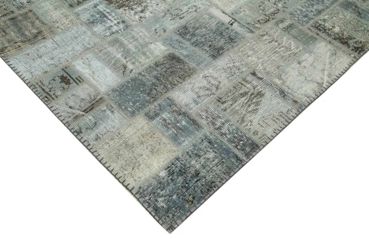Patchwork Gri Pamuk Üzerine Yün El Dokuma Kilim-214x300 - Görsel 4