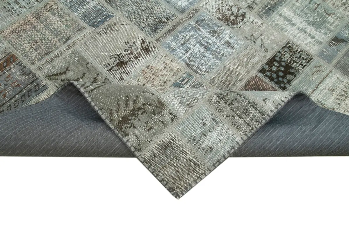 Patchwork Gri Pamuk Üzerine Yün El Dokuma Kilim-214x300 - Görsel 6