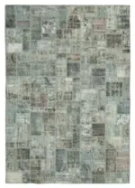 Patchwork Gri Pamuk Üzerine Yün El Dokuma Kilim-210x298