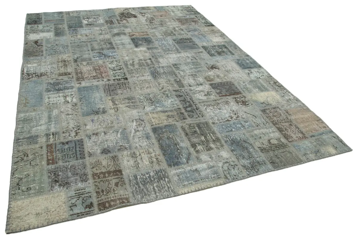 Patchwork Gri Pamuk Üzerine Yün El Dokuma Kilim-210x298 - Görsel 2