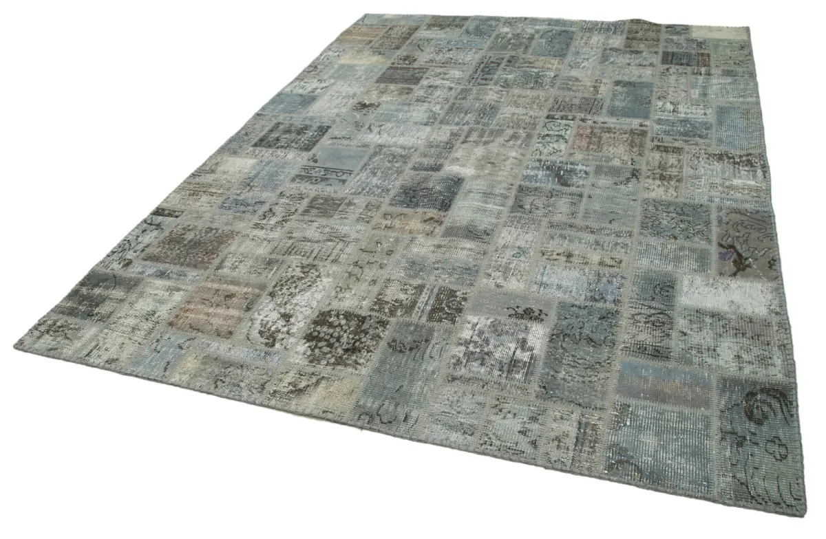 Patchwork Gri Pamuk Üzerine Yün El Dokuma Kilim-210x298 - Görsel 3