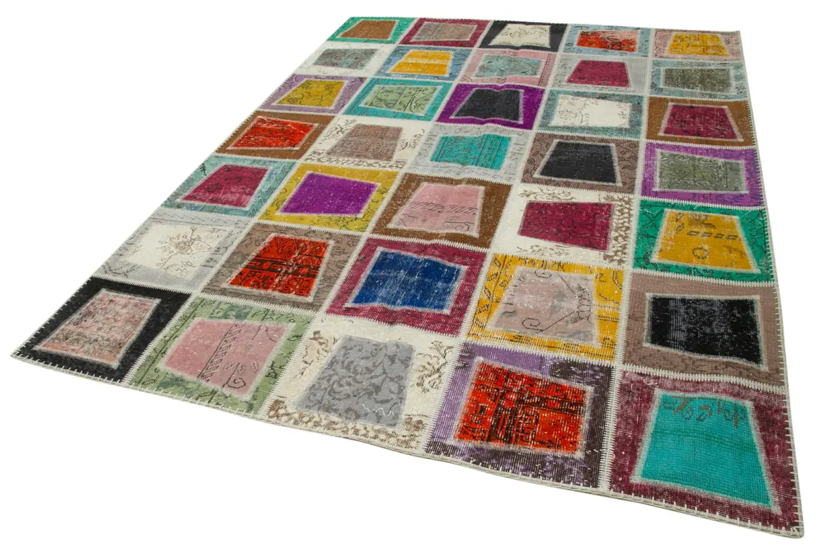 Patchwork Multi Pamuk Üzerine Yün El Dokuma Kilim-200x280 - Görsel 3