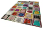 Patchwork Multi Pamuk Üzerine Yün El Dokuma Kilim-200x280 - Görsel 3