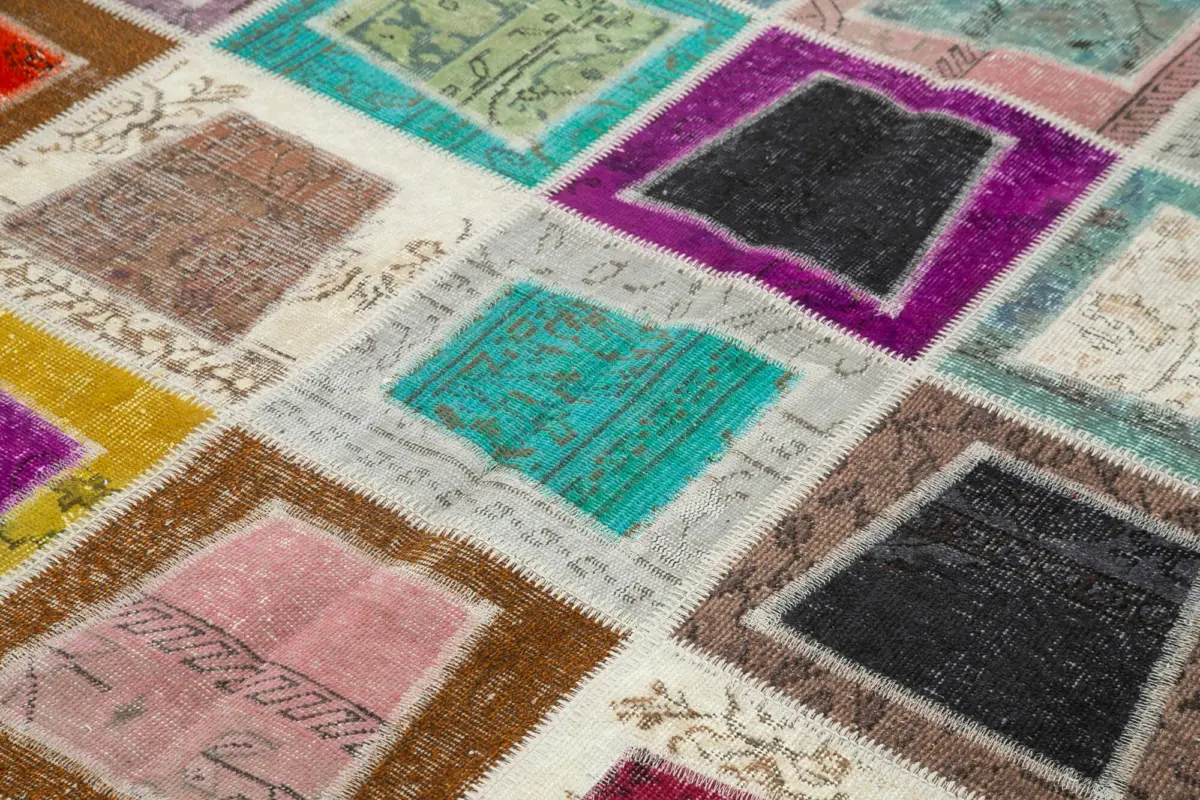 Patchwork Multi Pamuk Üzerine Yün El Dokuma Kilim-200x280 - Görsel 5